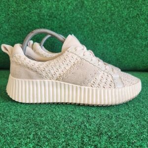 Dolce Vita Dolen Leather and Knit Platform Sneakers Size 9 Ivory Sandstone